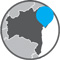 Mapa do estado da Bahia apresenta a localização de Salvador. O mapa é cinza e a indicação da cidade é em azul a nordeste do estado.
