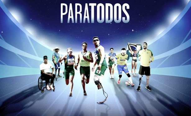 Cartaz do filme com todos os atletas paralímpicos do filme e com o título Paratodos acima